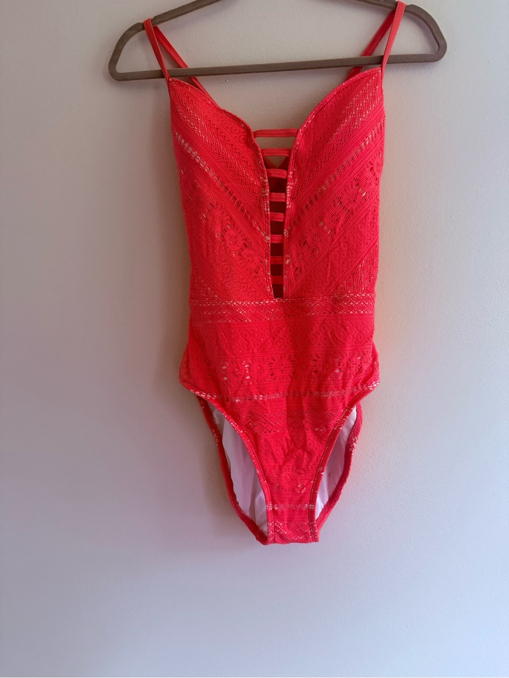 Bleu Rod Beattie Bright Red Lace One-Piece Swimsuit
